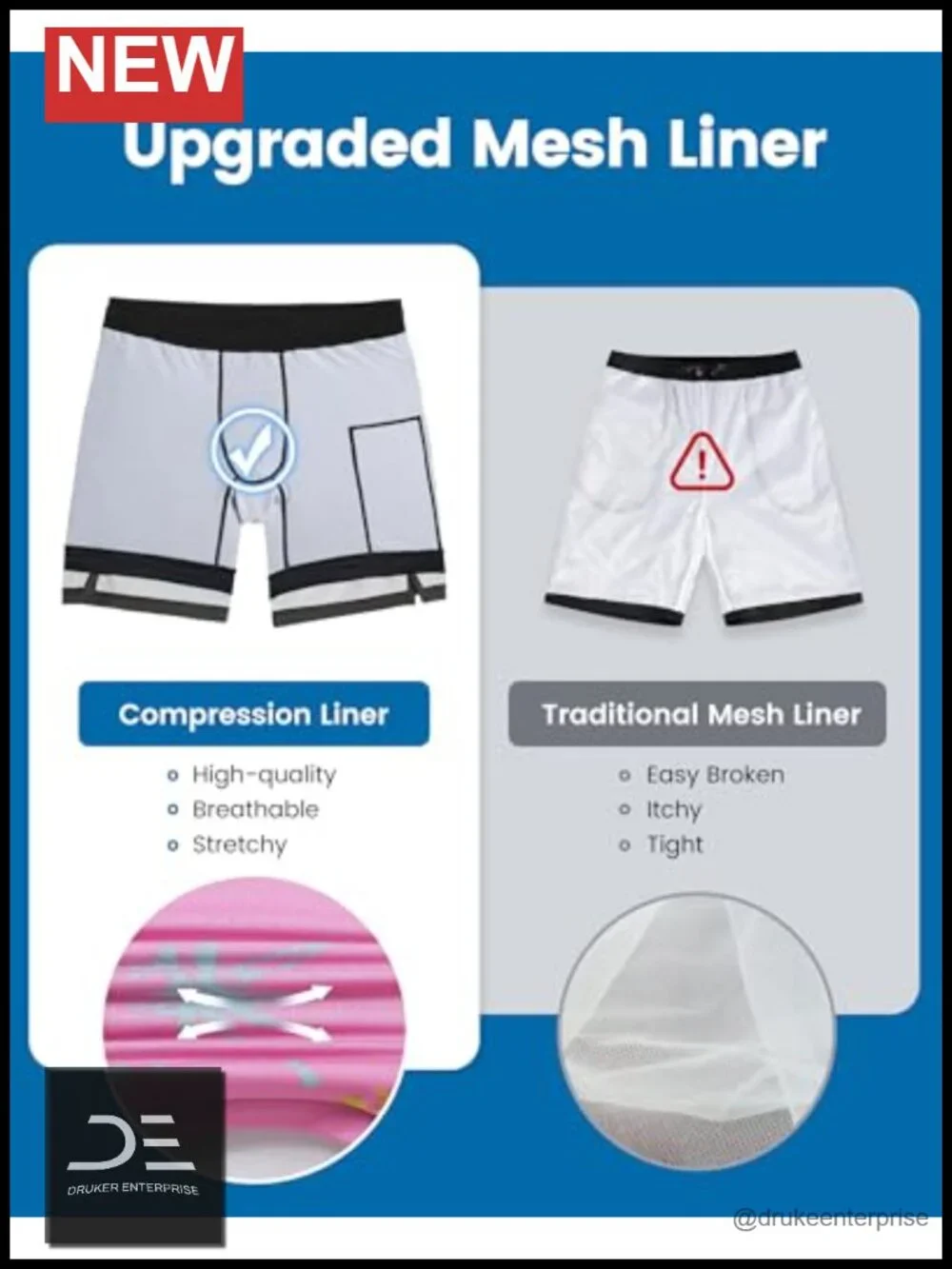 Mens Swim Trunks with Compression Liner 7 Inch Inseam Quick Dry Board Shorts